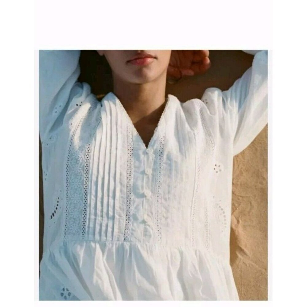 Zara The Mariah Dress Sz XS White Eyelet Embroidered  Fairy Peasant 5598 … - Picture 2 of 10